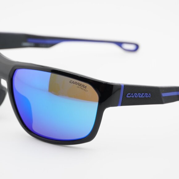 CARRERA 4018/S 0D51 Z0 Sunglasses Black Rectangle Frame, Blue Mirror Lenses - Picture 7 of 10
